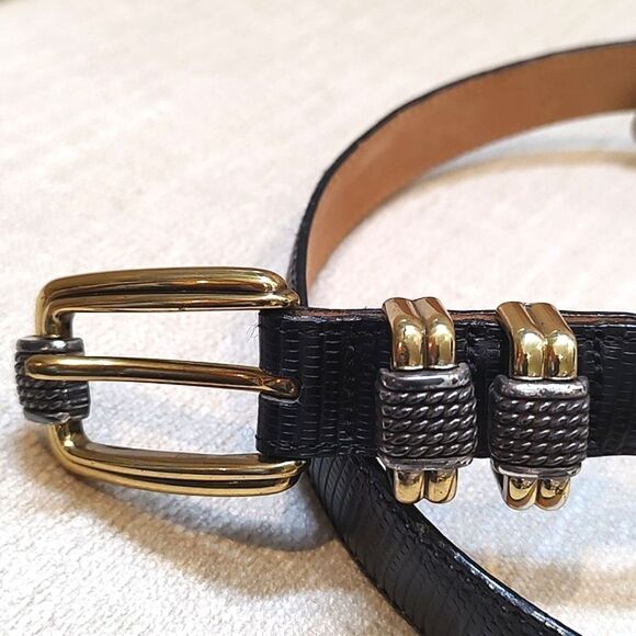 Brighton Black Reptile Embossed Leather Gold and Silver Buckle and Loops Size 30 - Picture 2 of 10
